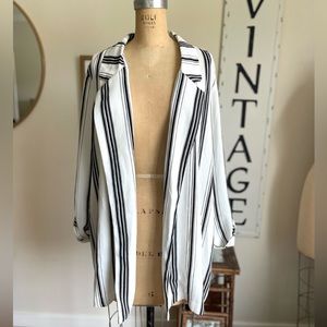 Lush Black and White Striped Collared Jacket Size Large